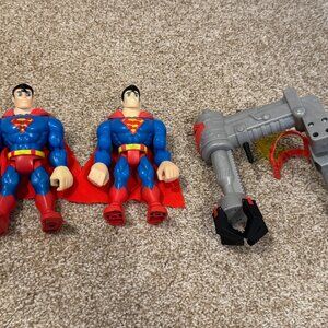 Bundle Lot Vintage DC Super Friends Superman Space Crane & 2 Figures Mattel